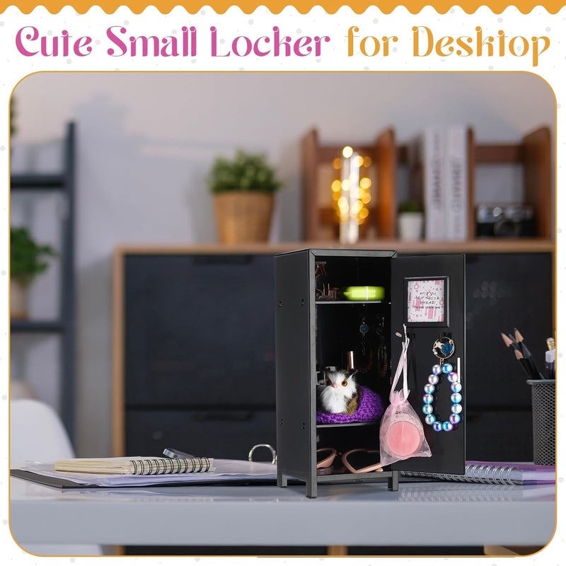 Vercraft 2 Pcs Mini Metal Locker Storage with Lock and 2 Keys 10.8 Inch Small Money Security and Cash Safe Box for Jewelry Back to School Home Office Desktop Container(Pink,Black) - Image 5
